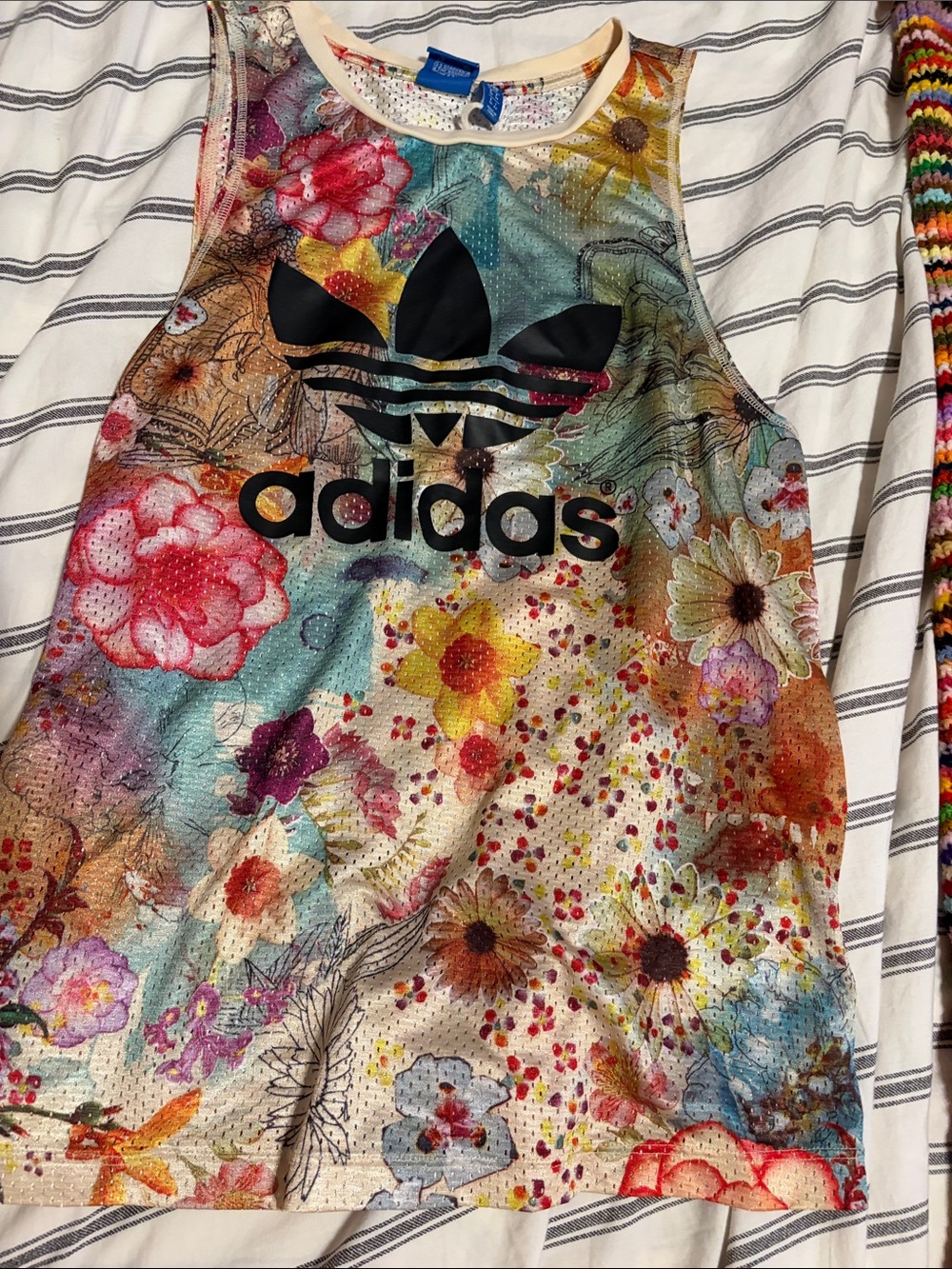 adidas Floral Multicolor Mesh Tank Top with Black Logo